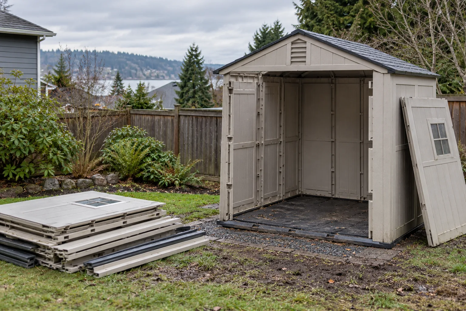 Illustrative plastic shed removal project